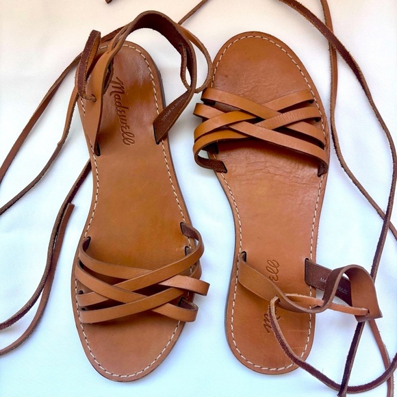 Madewell The Boardwalk Lace-Up Strappy Sandals, Cognac, Brown, Tan, Size 7 - Picture 4 of 14